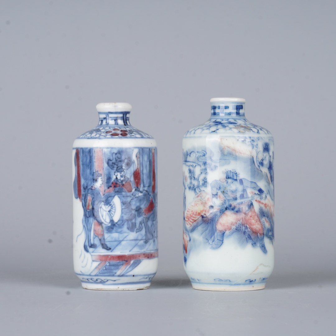 【拍卖】Lot.3913 青花釉里红杨门女将鼻烟壶 青花釉里红包拯鼻烟壶