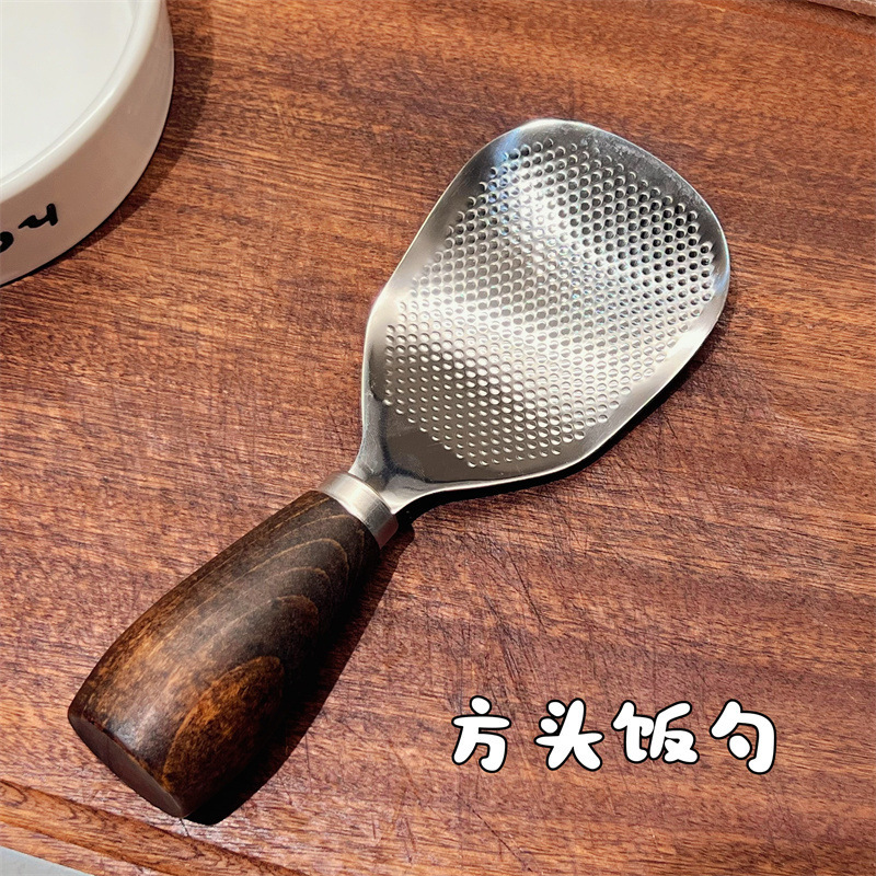 【外贸原单】日系可立式胡桃木手柄304不锈钢米饭铲米饭勺