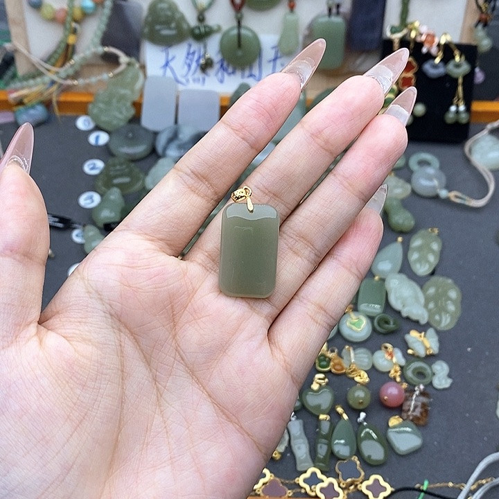 和田玉银S925镶嵌吊坠(不含链)