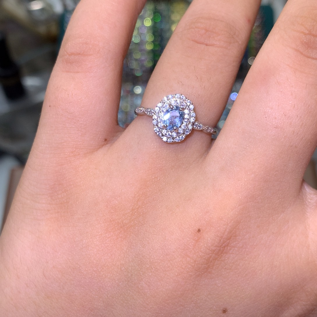 海蓝宝石戒指银S925镶嵌