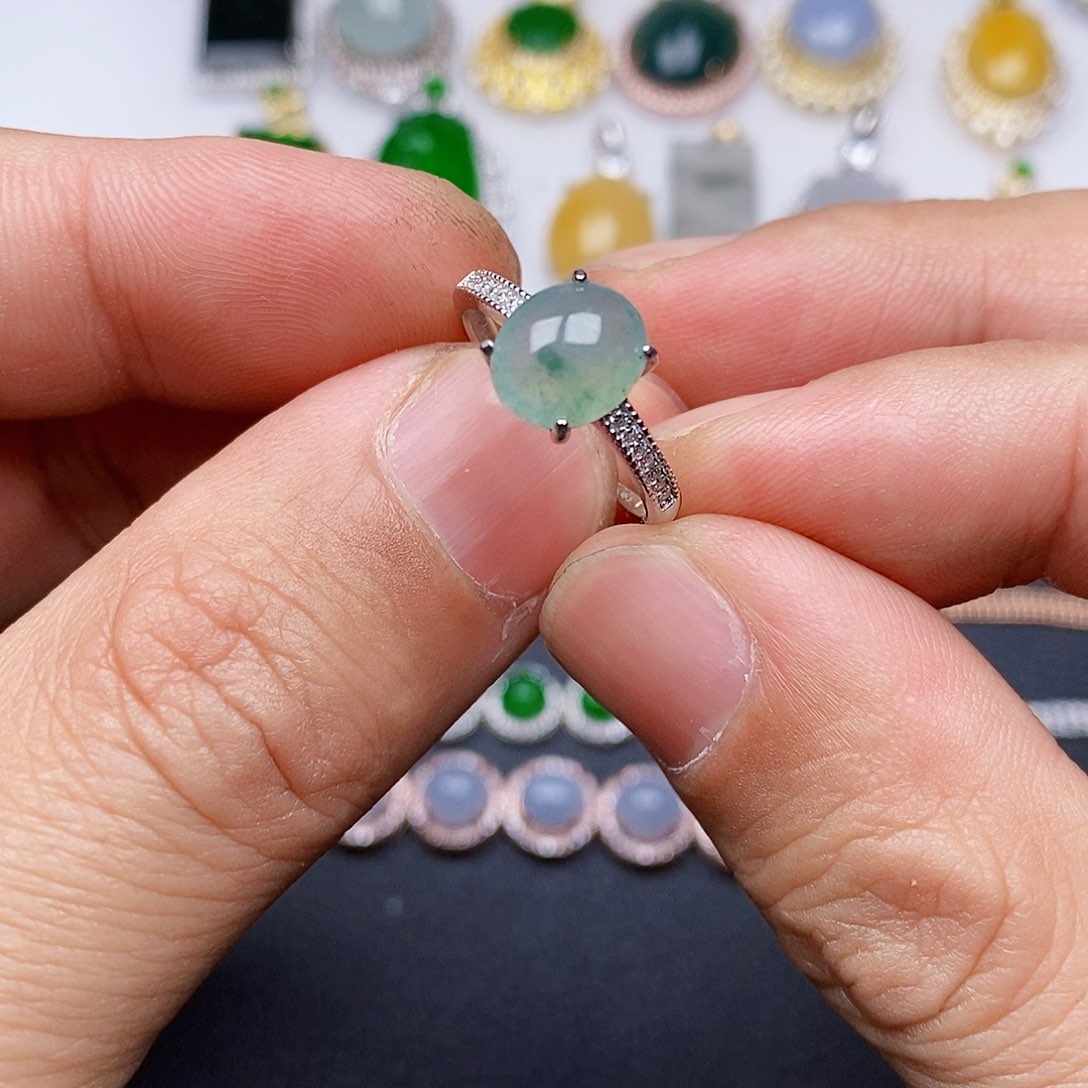 翡翠戒指银S925镶嵌戒指