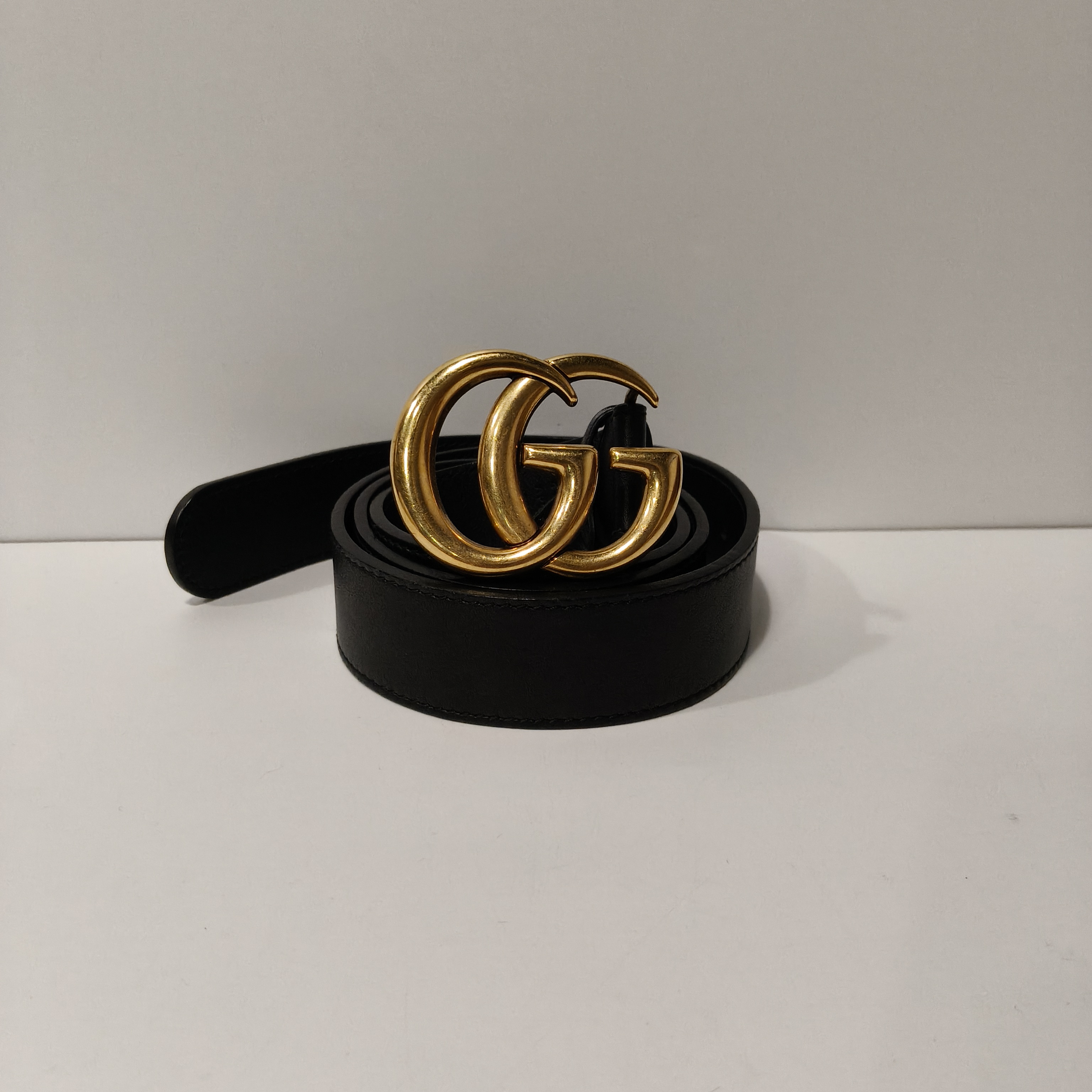 95新 GUCCI/古驰 牛皮双G腰带85*34黑色/250820VHSXH01