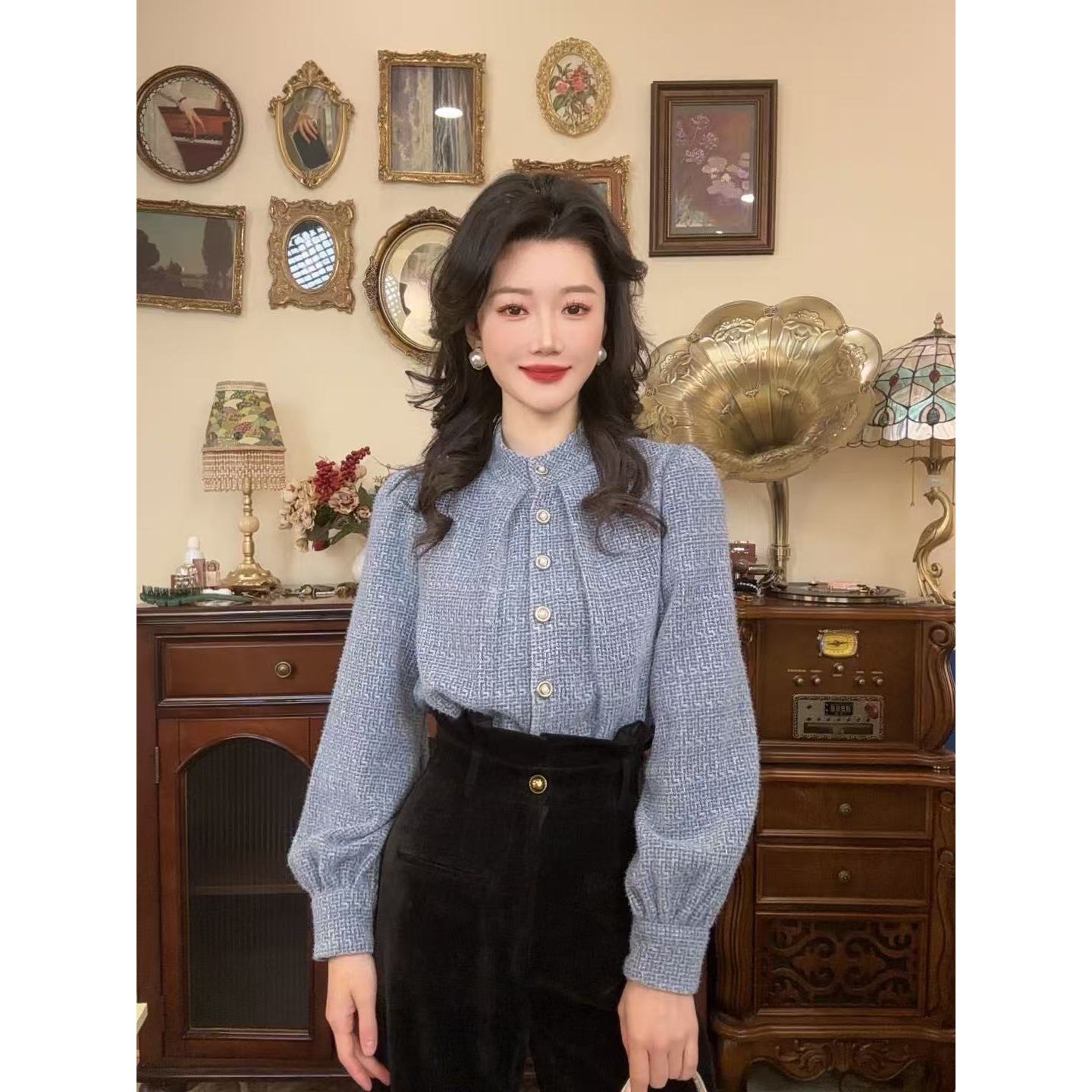 现货【港万】优雅气质时尚通勤设计感休闲百搭衬衫Y4671