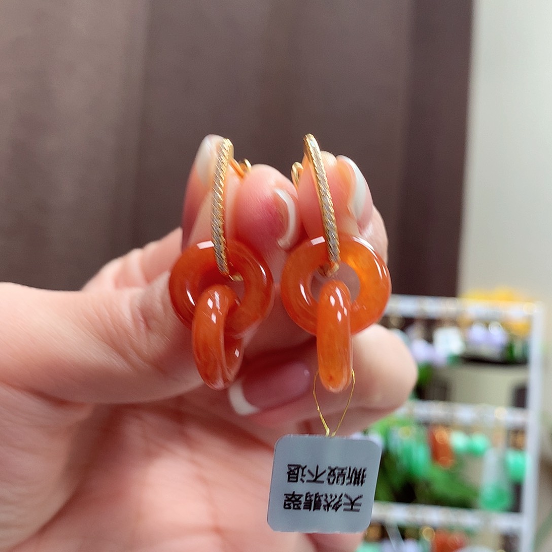 翡翠耳饰银S925镶嵌天然翡翠