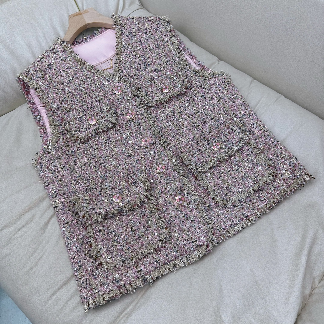 小香风马甲 特种花纱编织 70405 