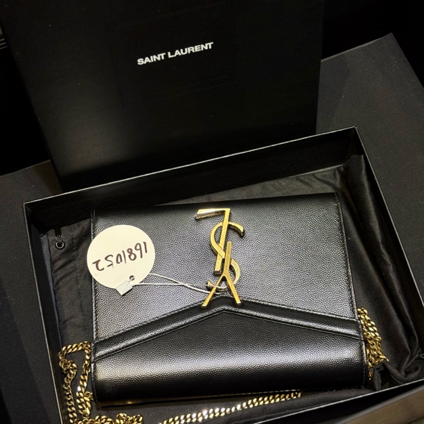95新 YSL/圣罗兰 夏七中古/黑金细封woc链条单肩包/1681052