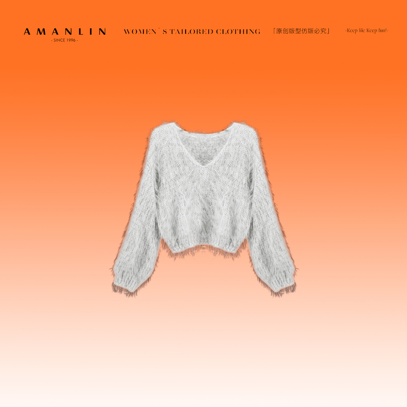 AMANLIN/阿谩琳琥珀流光慵懒风灰色短款休闲洋气软糯t恤Y601621