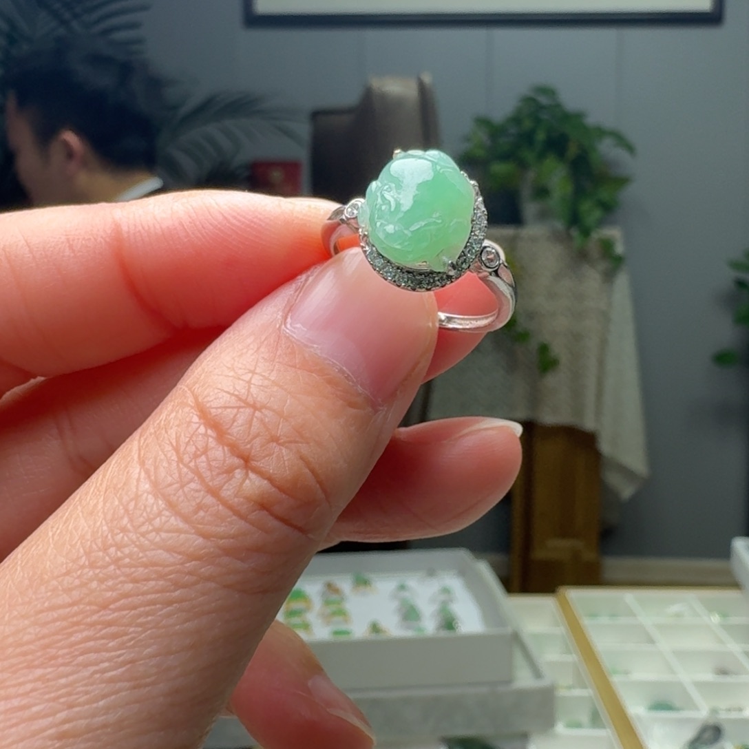 翡翠银S925镶嵌戒指天然