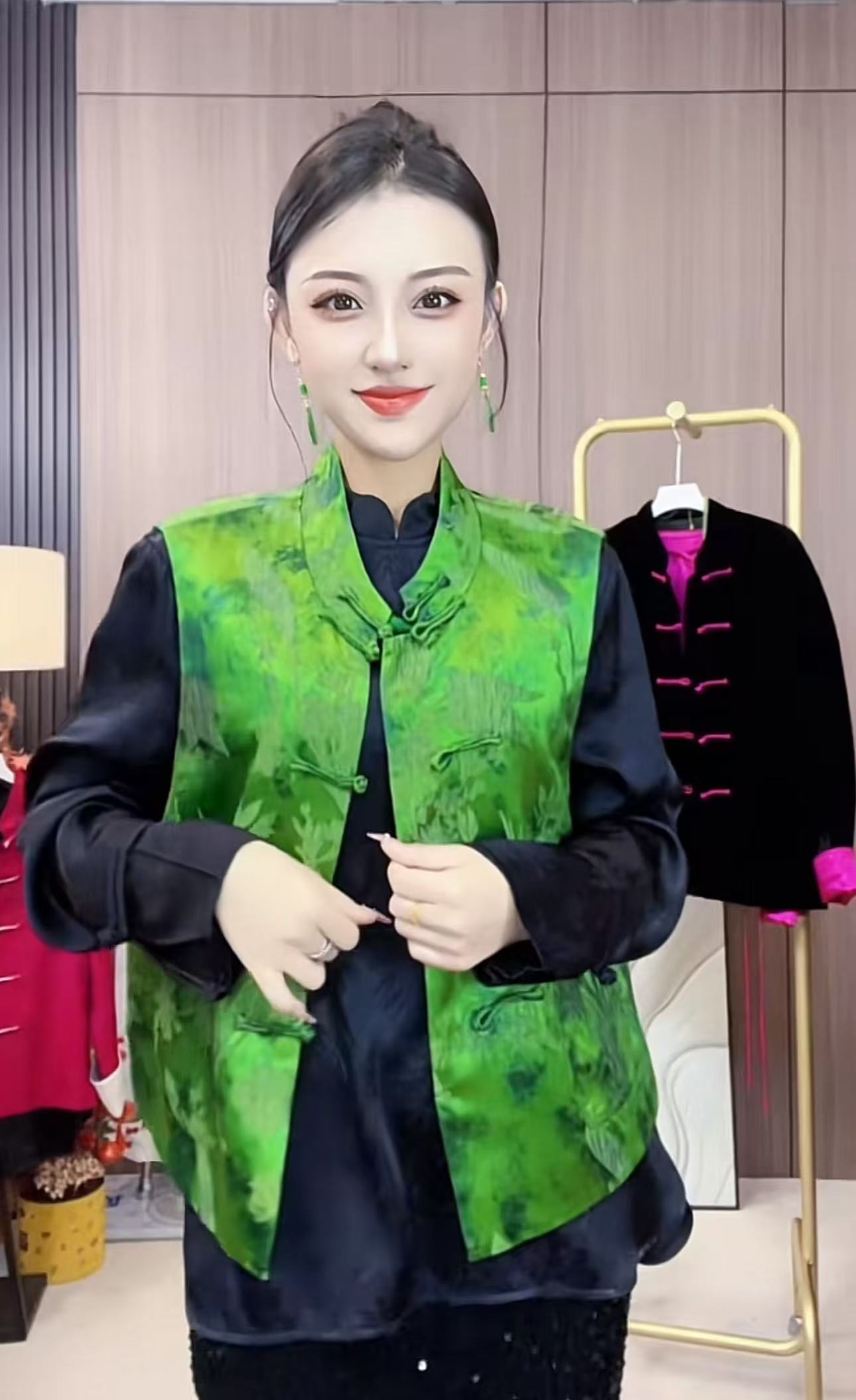 369国风女装高端中式时尚国显瘦减龄重工提花百搭马甲#《水碧》