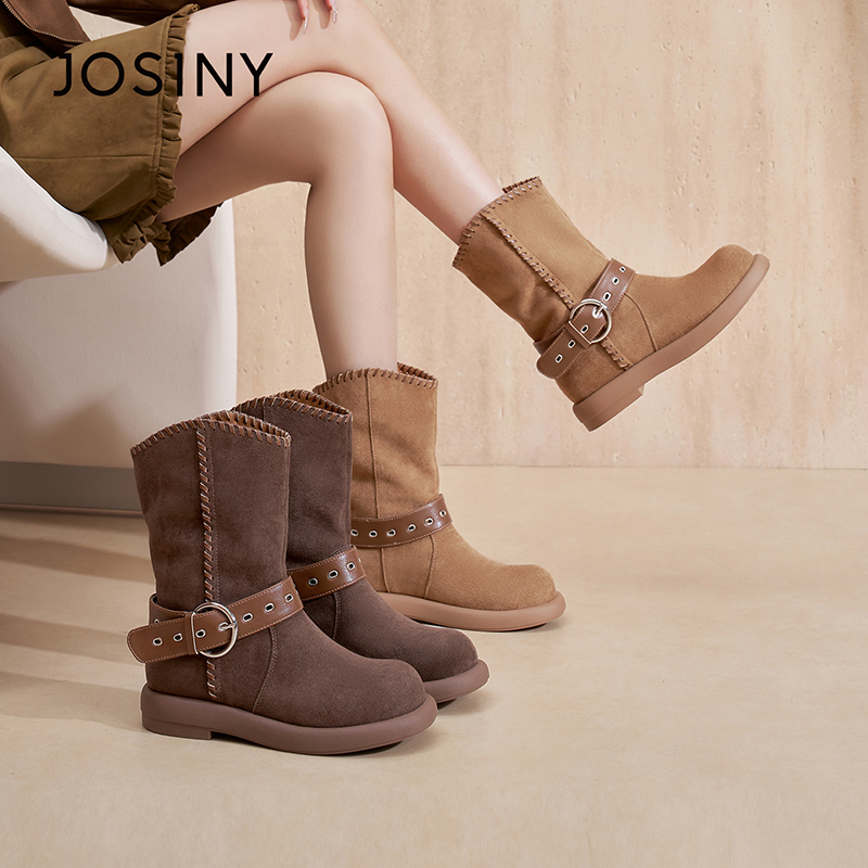 卓诗尼中筒靴女2025新款秋冬厚底复古显瘦马丁靴百搭休闲增高短靴