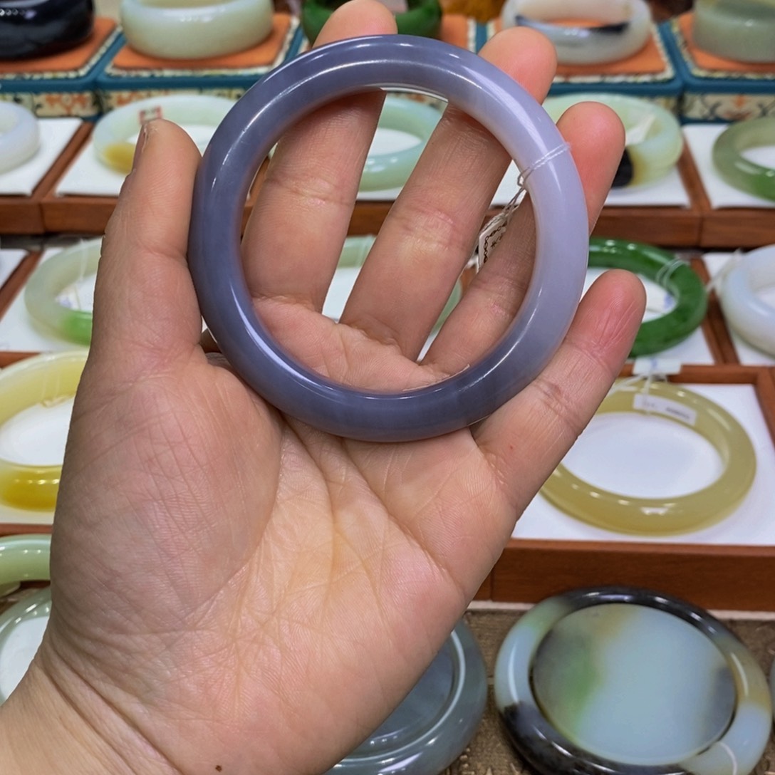 和田玉手镯未镶嵌青海料烟紫57-58