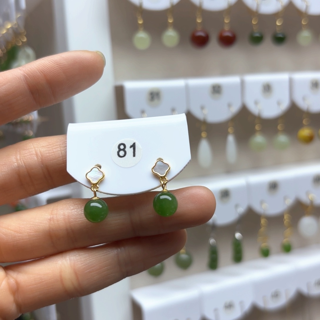 和田玉耳饰银S925镶嵌2