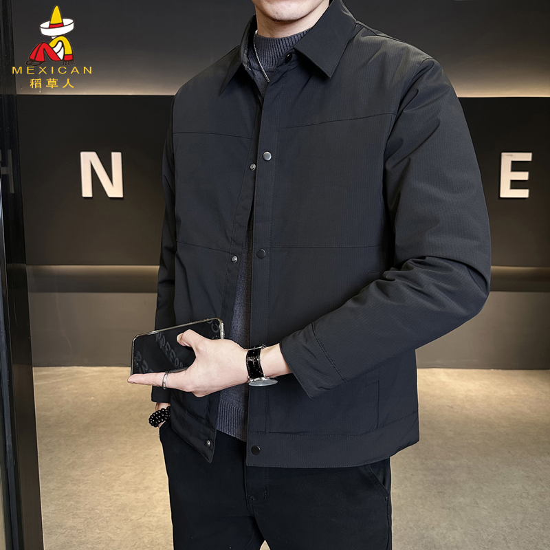 稻草人行政夹克式羽绒服男轻薄款秋冬季潮流修身帅气翻领保暖外套