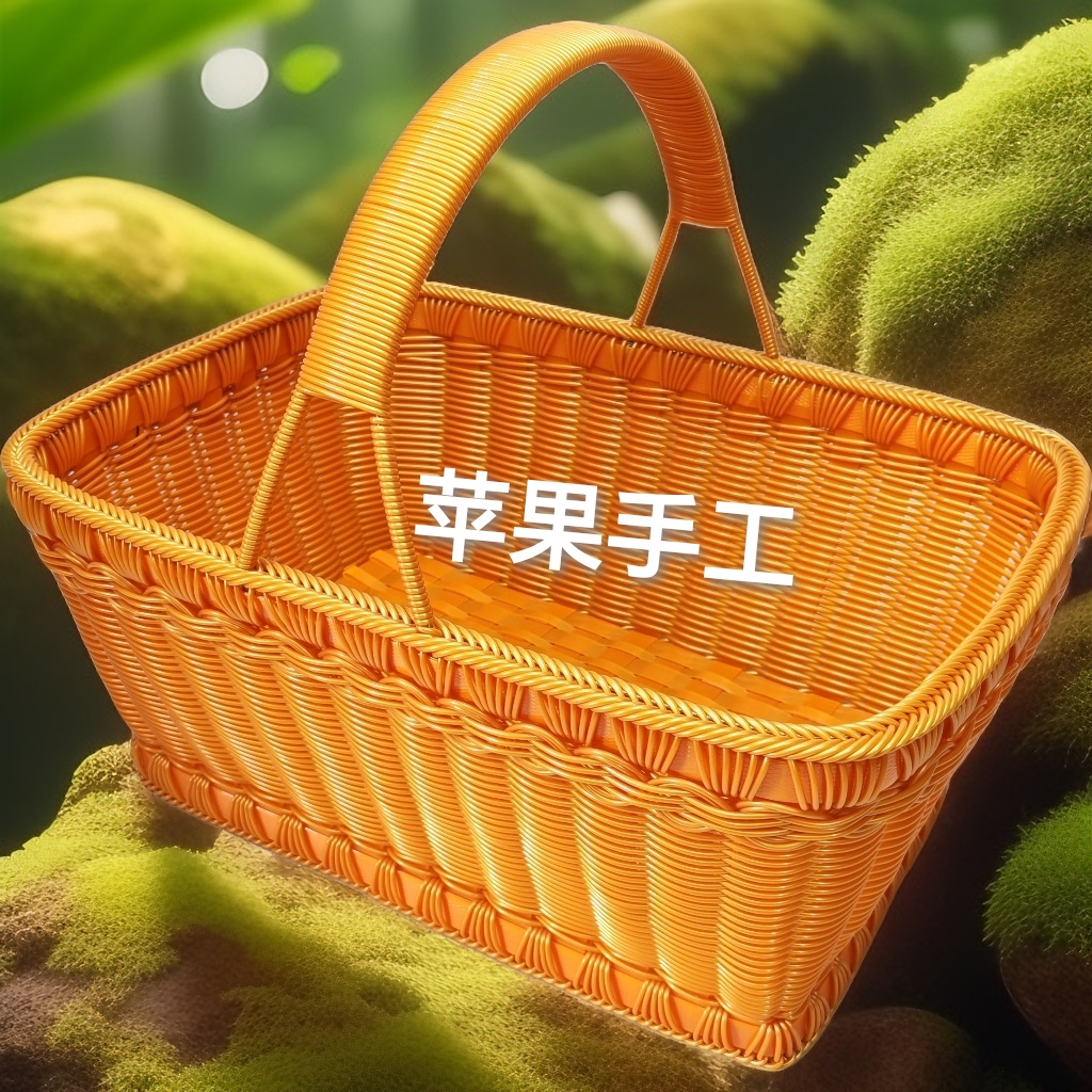 金黄色手工编织长方形手提篮纯色设计