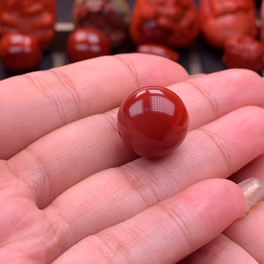南红玛瑙南红川料原矿圆珠16.4mm未镶嵌