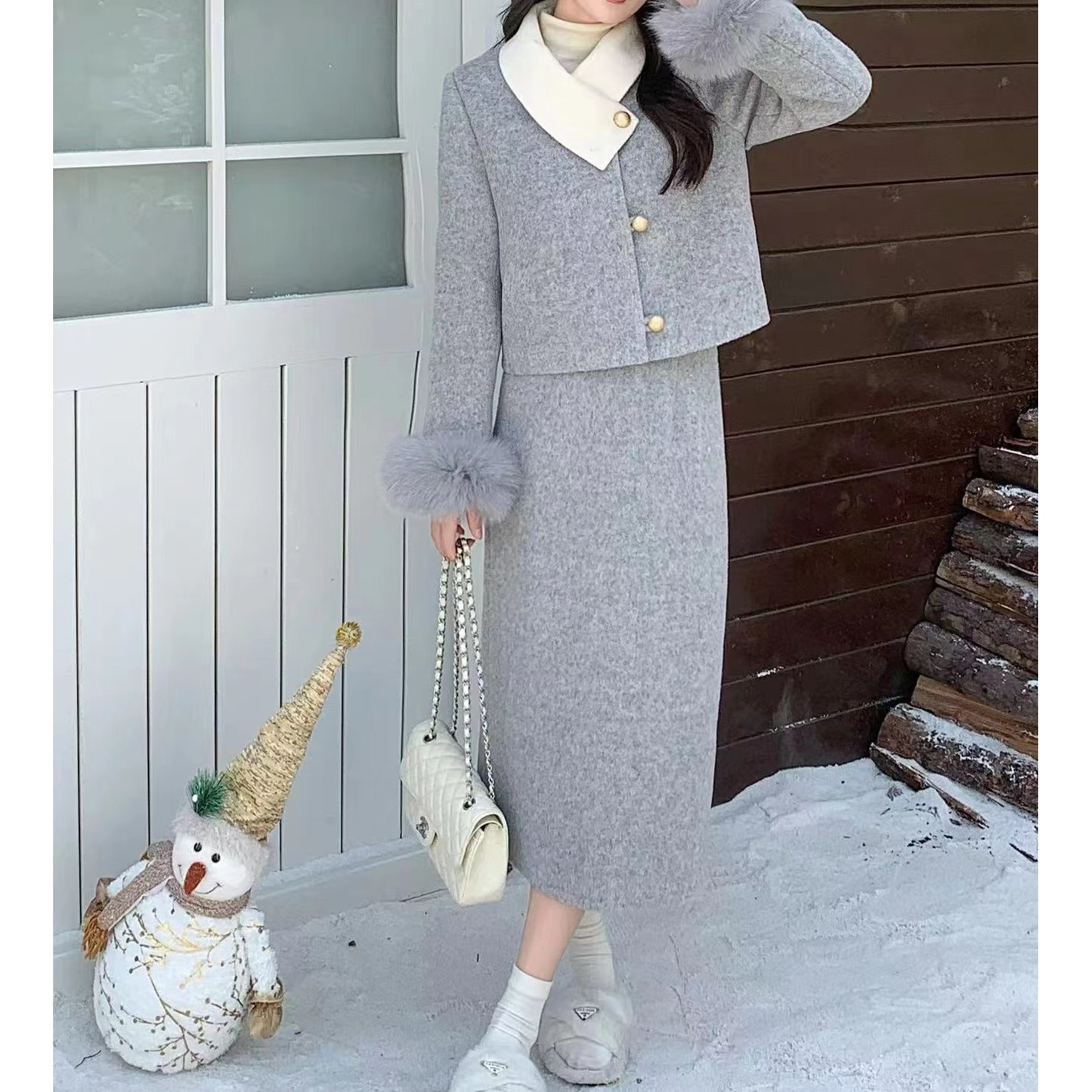 『羽绒服H』休闲舒适简约潮流洋气减龄羽绒套装8065