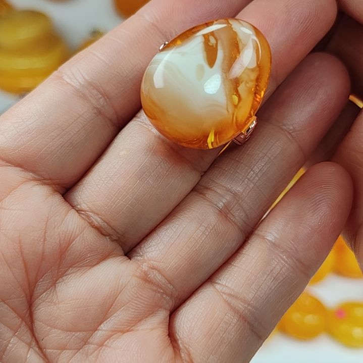 琥珀戒指银S925镀金镶嵌