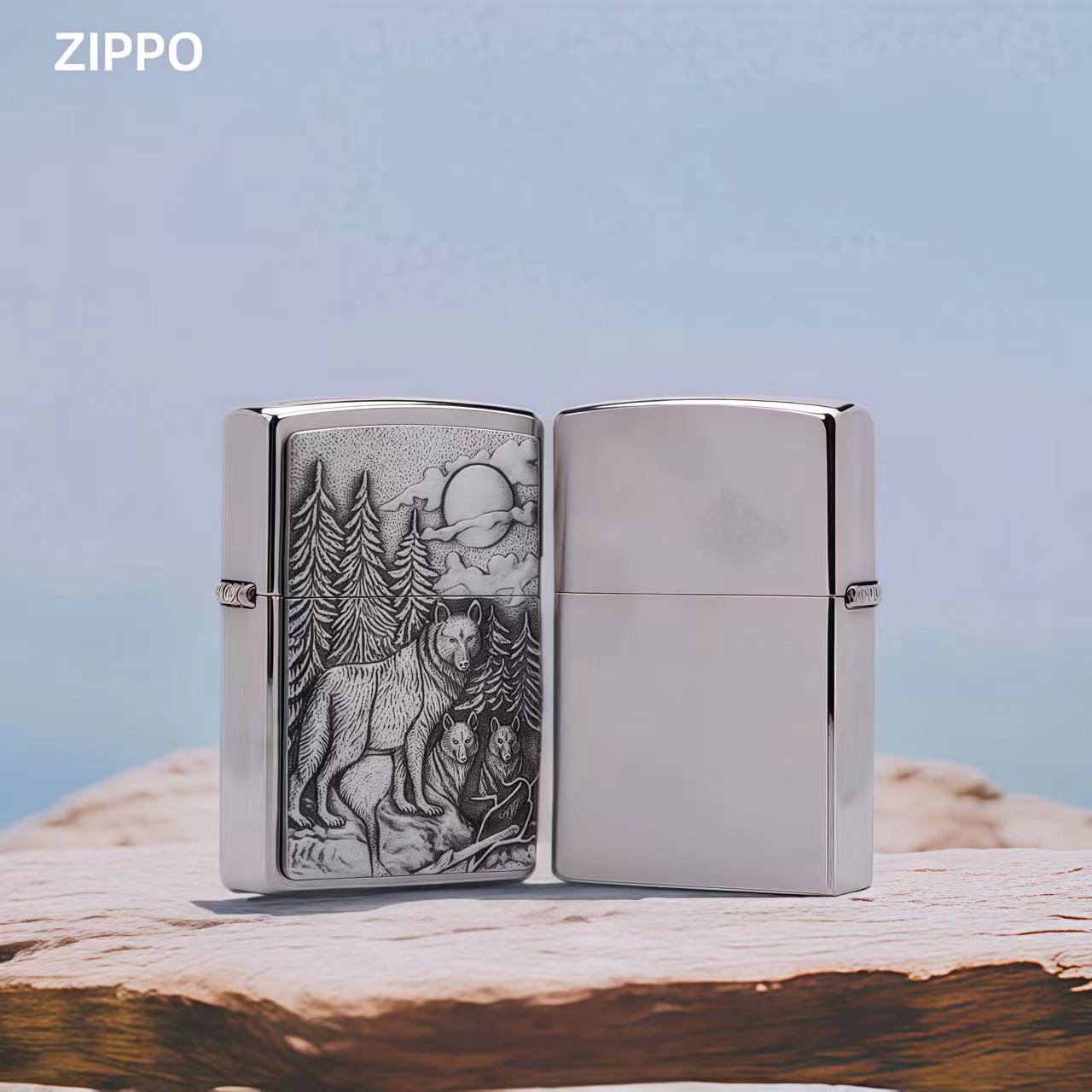 ZIPPO/之宝打火机20855森林狼贴章个性经典银色防风原装TC9901TZ