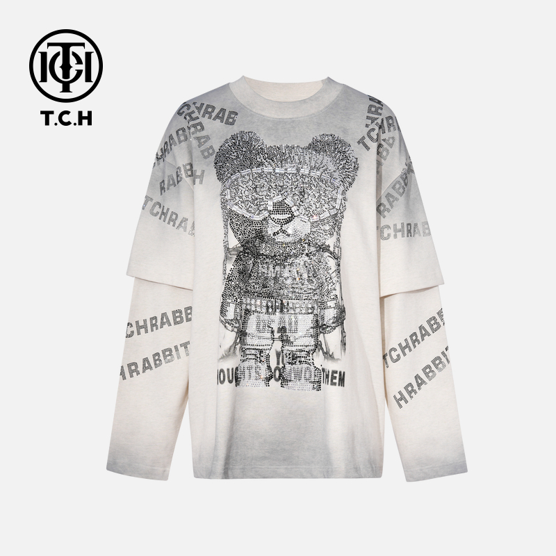 TCH私服烫钻工艺时尚休闲百搭气质长袖T恤男T75C08E5007轻奢tch