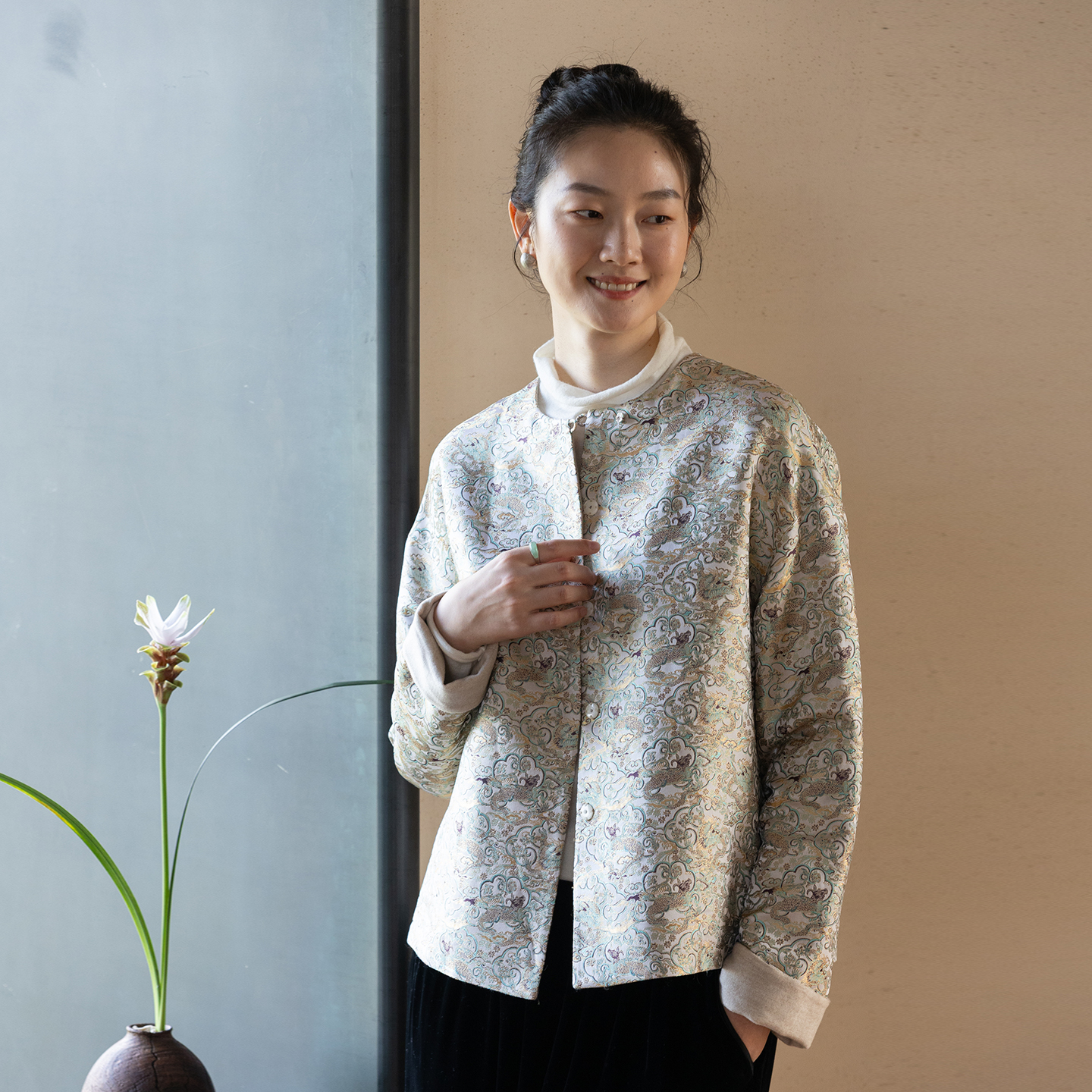 牧衣游原创 牛首龙纹织锦双面穿短外套高端文艺中式开衫 半盏云