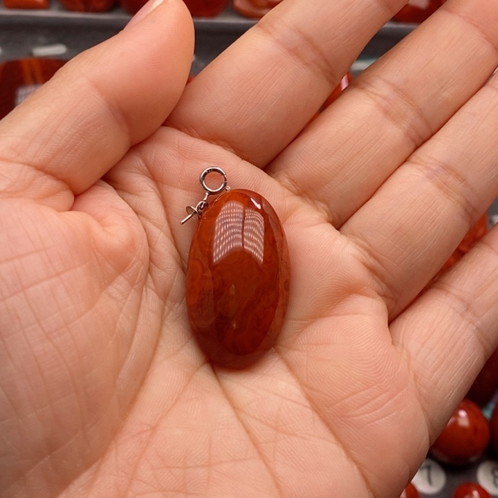 南红玛瑙银S925镶嵌吊坠(不含链)粿*