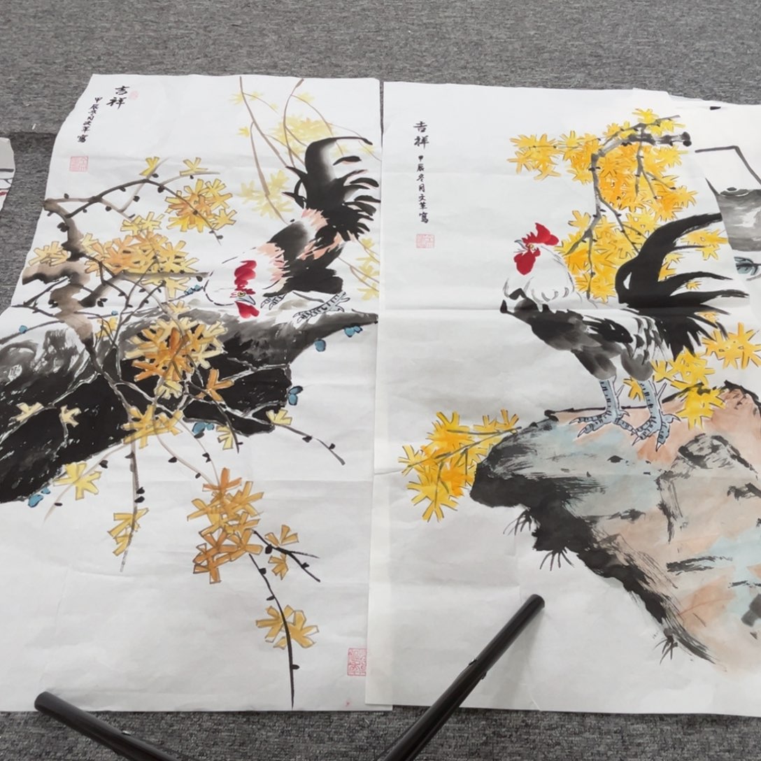 国画仝文革老师三尺绘画两张