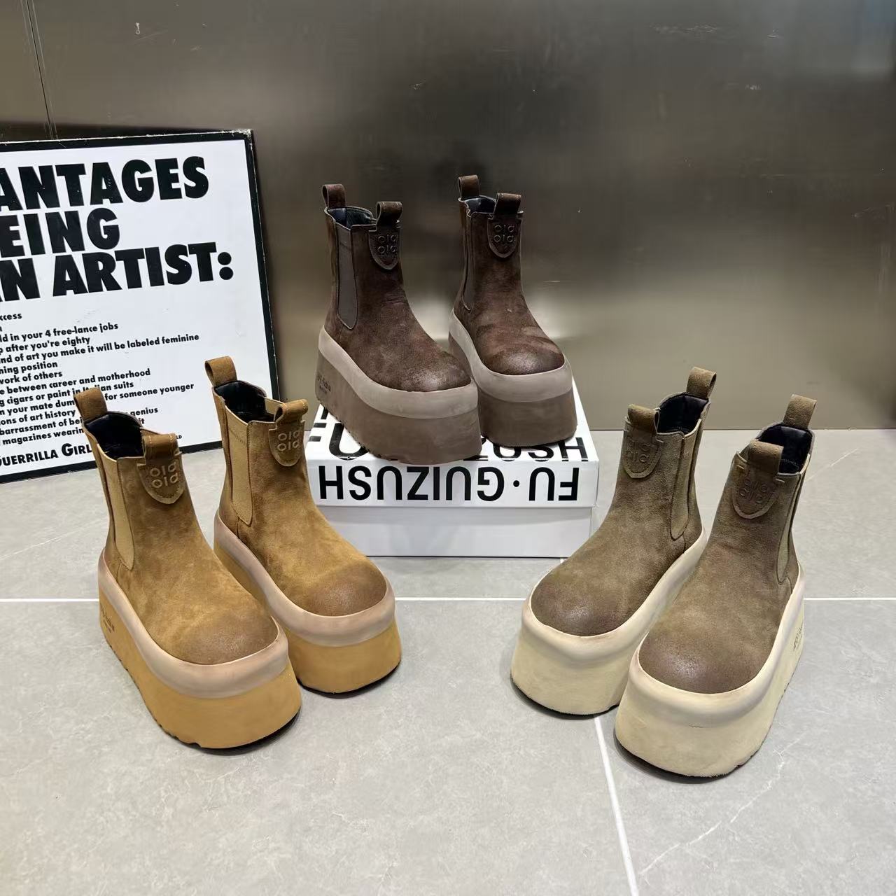 1430-A1709-17新款冬季时尚百搭休闲短靴厚底圆头