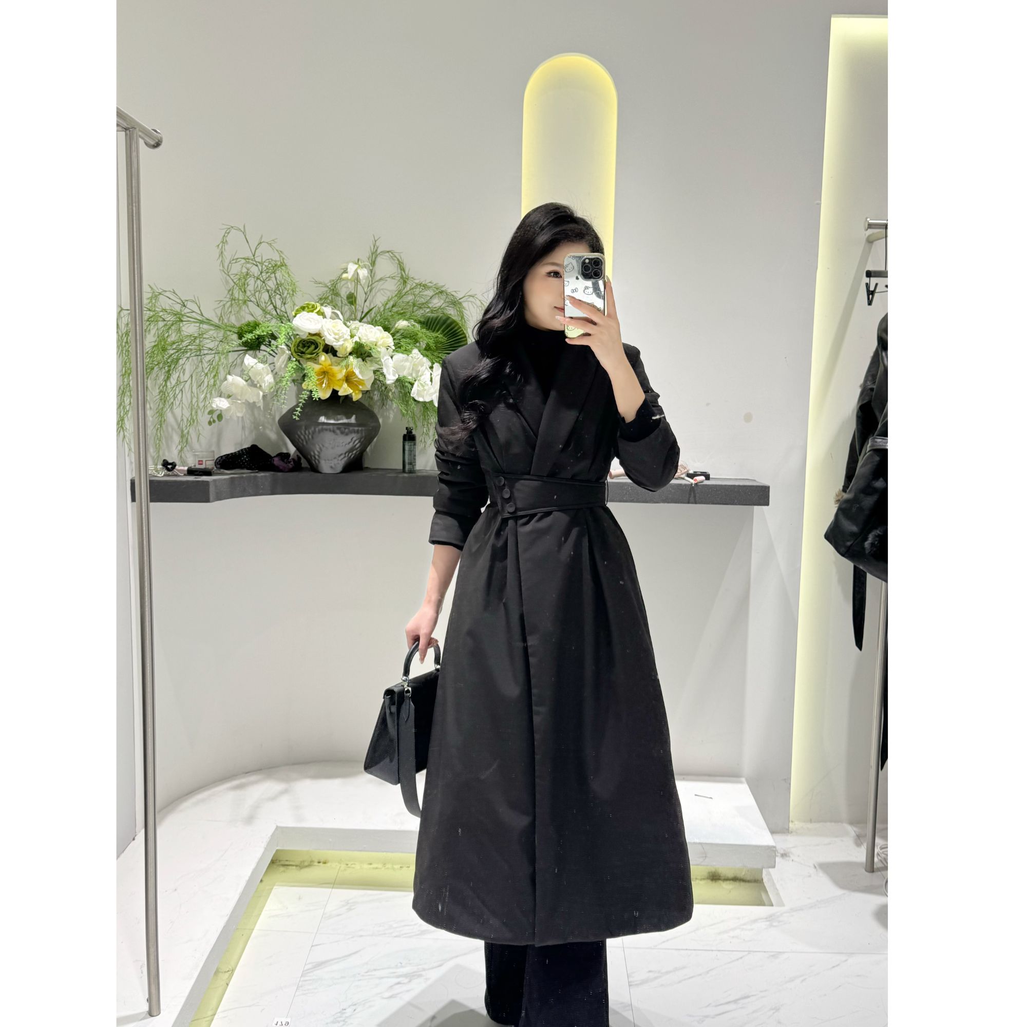 （格子家）气质款90白鸭绒高级时尚显瘦收腰设计师羽绒大衣1388