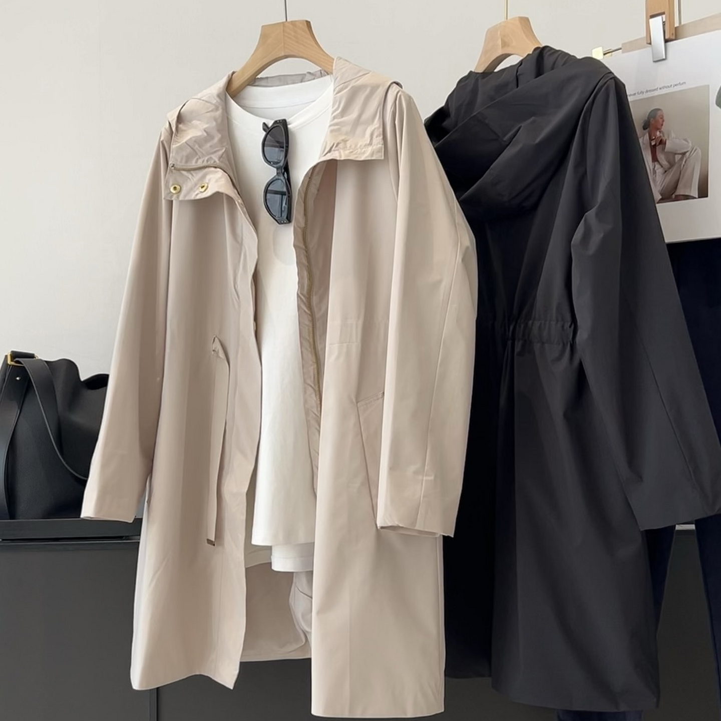 高品质！多种穿法~宽松慵懒风 抽绳设计拉链连帽小众款风衣