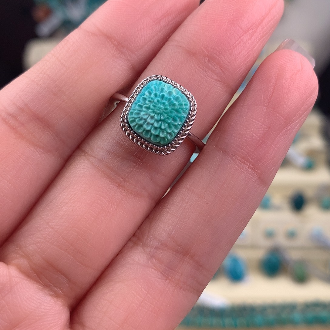 绿松石银S925镶嵌戒指