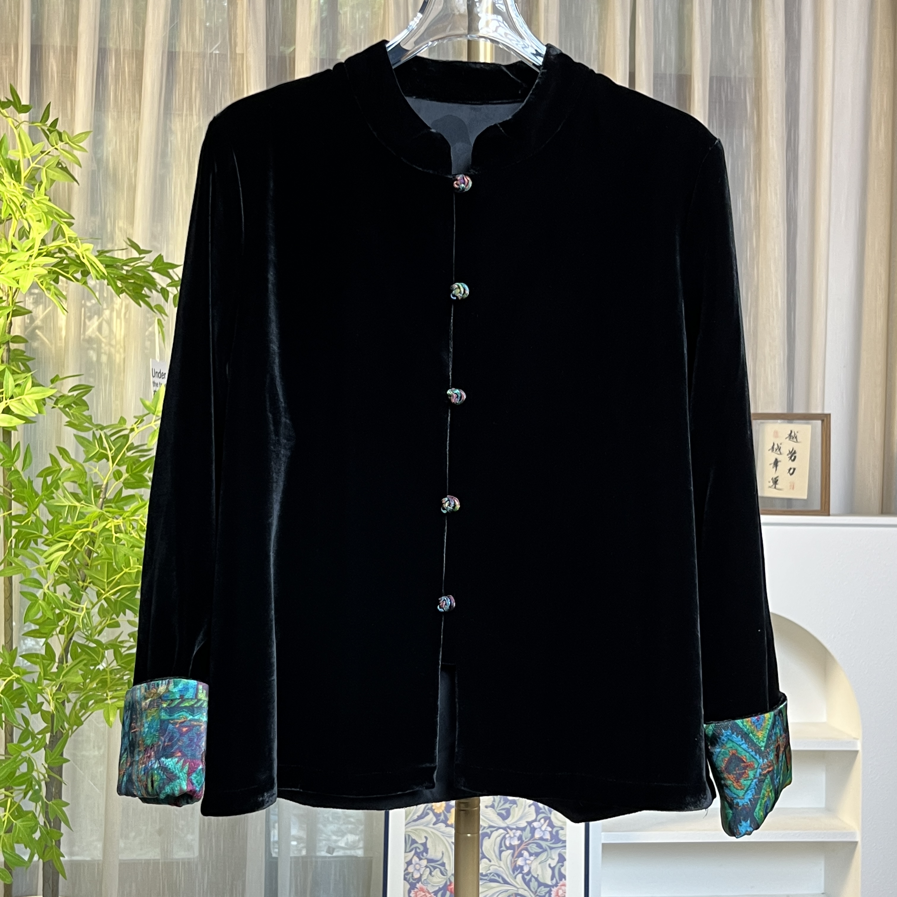 100%桑蚕丝丝绒外套穿新中式宽松气质显瘦百搭休闲真丝上衣