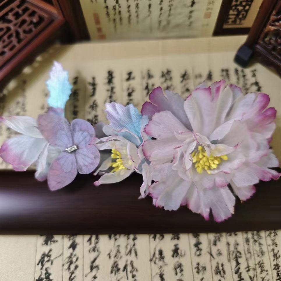 【云鬓花颜阁烫花发夹】蝶绕粉华（孤品）新中式汉服发饰古风饰品B270
