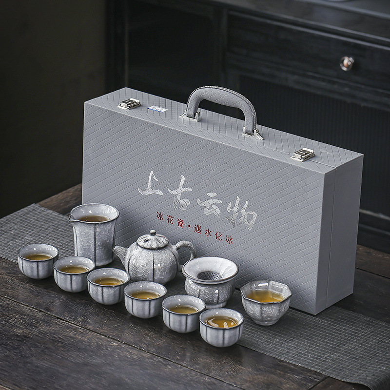 A143 黑冰釉功夫茶具套装中式新款家用办公室泡茶盖碗茶壶高档