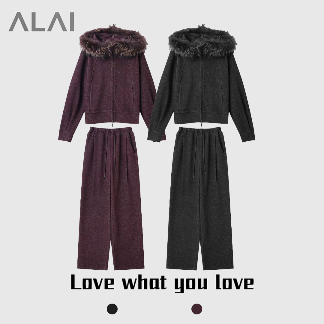 【专柜在售】2025年冬季加厚毛领连帽卫衣宽松休闲外套长裤两件套