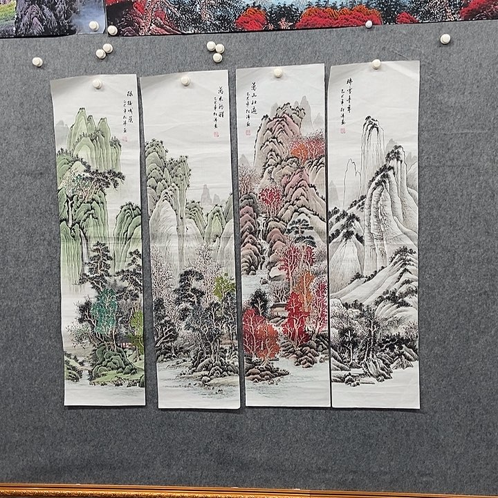 国画四条屏山水一套