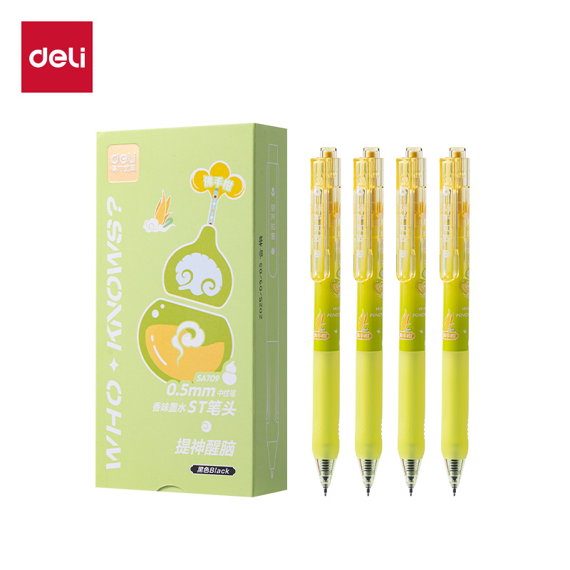 【4支】得力SA709葫芦系列香味按动中性笔绿色笔绿色0.5mmST笔头