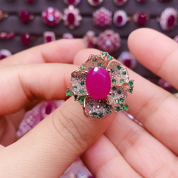 红宝石戒指银S925镶嵌