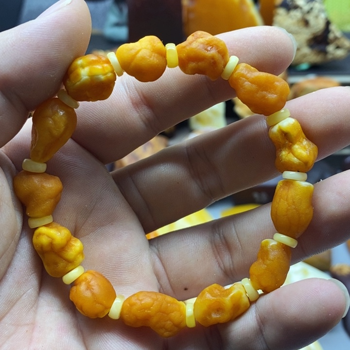 琥珀裸石未镶嵌蜜蜡海漂手串