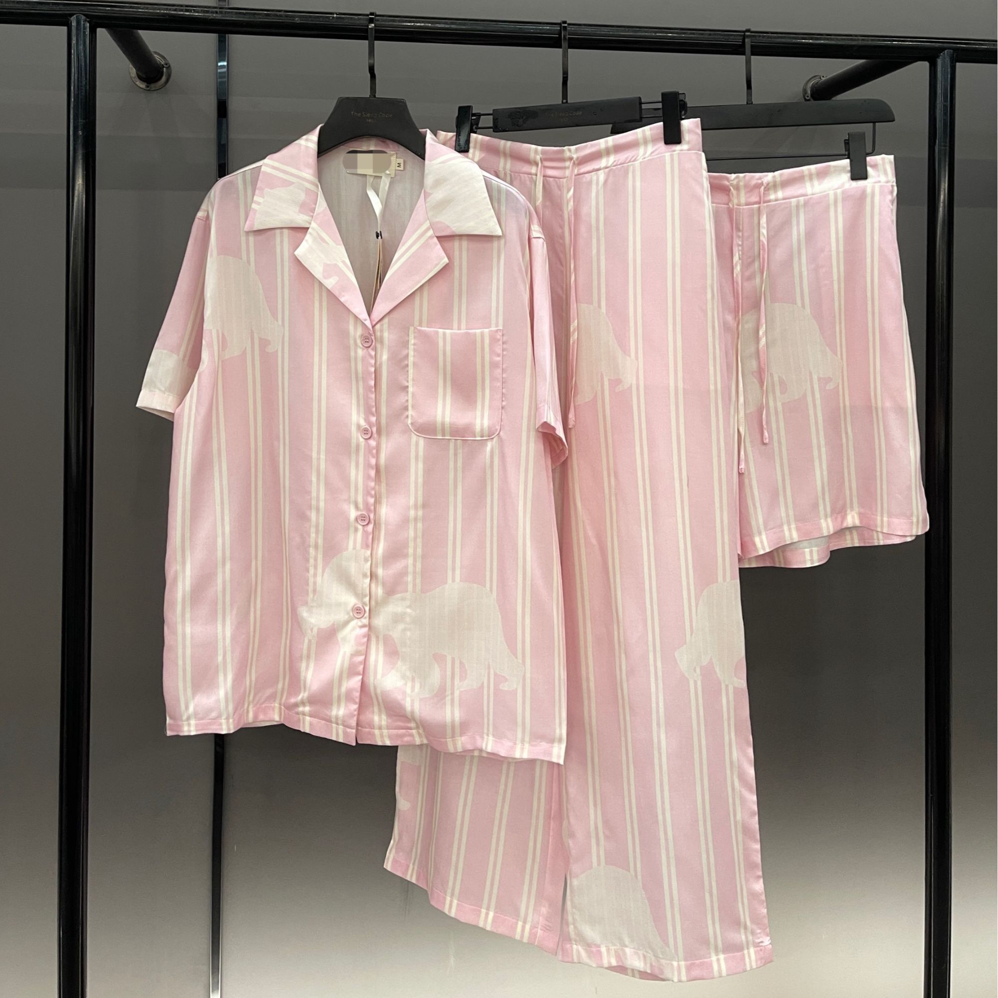 【兽家-粉色小熊-三件套】 新款夏季可外穿天丝短袖居家服睡衣套装