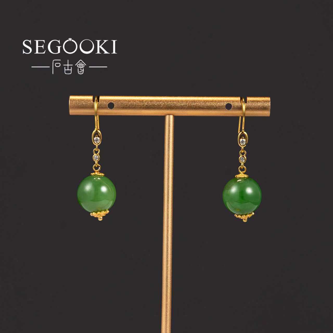 S925银和田玉(碧玉)耳饰-珠径11.5-12mm-HTY586-不退不换