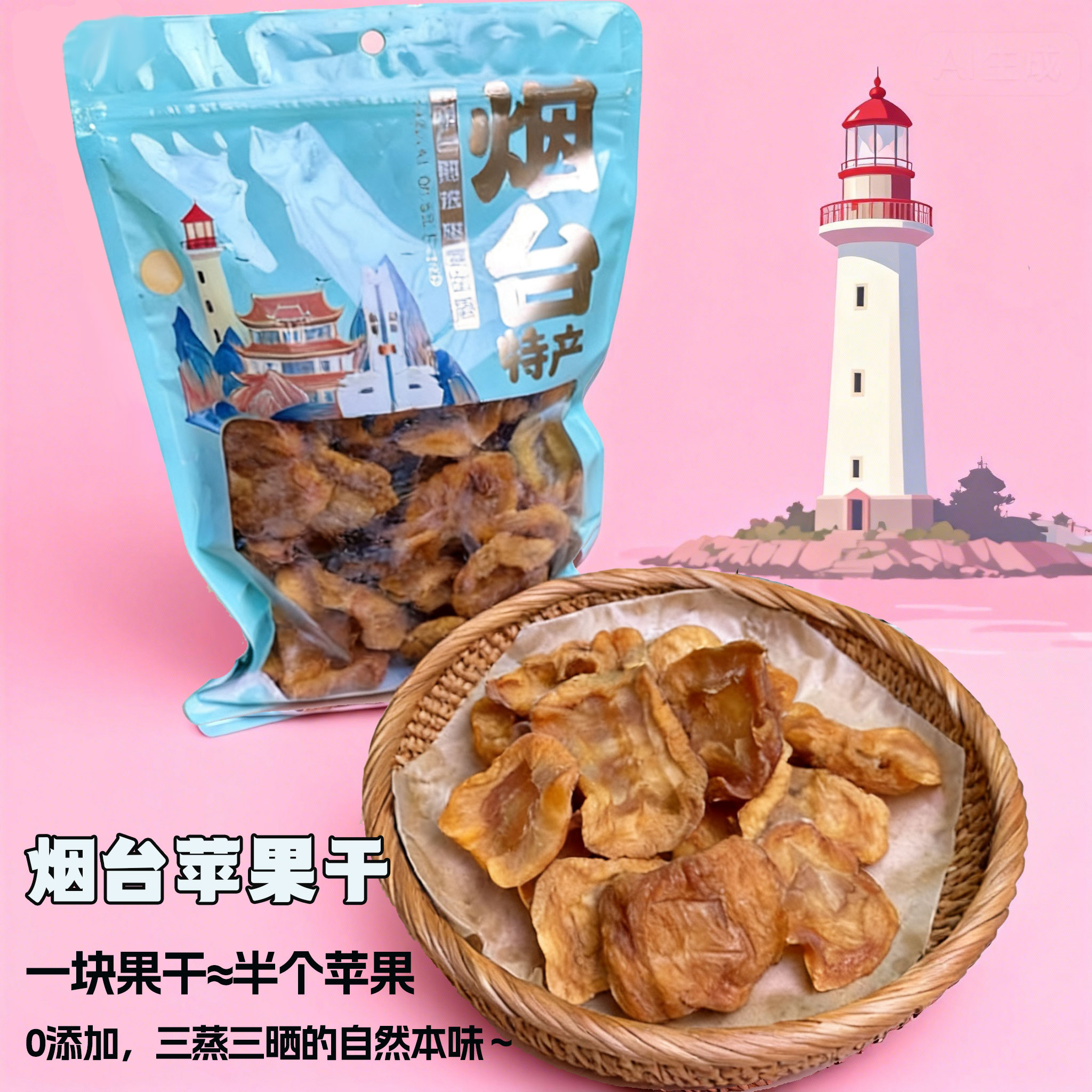 烟台苹果干不加糖三蒸三晒农家果脯办公健康休闲孕妇网红果干零食