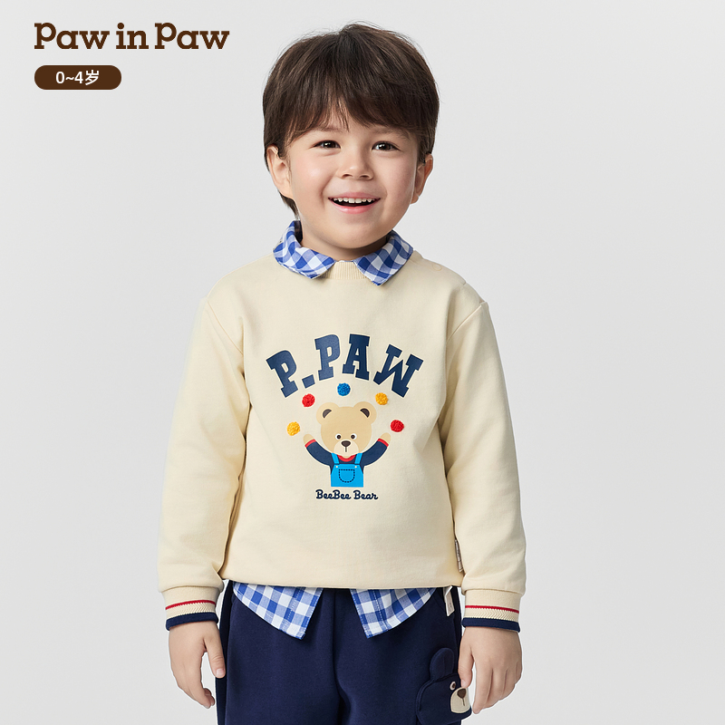 【商场同款】PawinPaw童装25年秋季新款男宝圆领卫衣全棉【流光风】