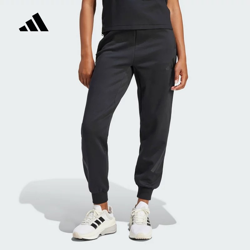 adidas阿迪达斯「真治愈」宽松直筒束脚裤2024秋女针织长裤JE7842