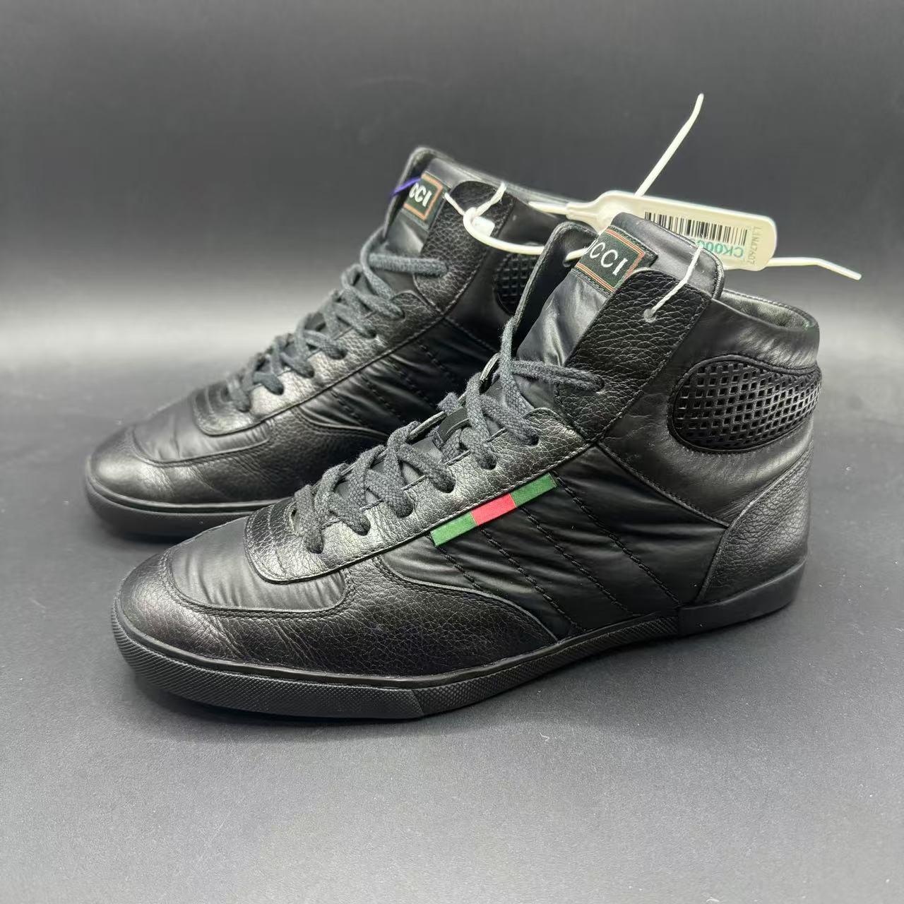 95新 GUCCI/古驰 男士时尚百搭休闲黑色高帮板鞋39码  zy055