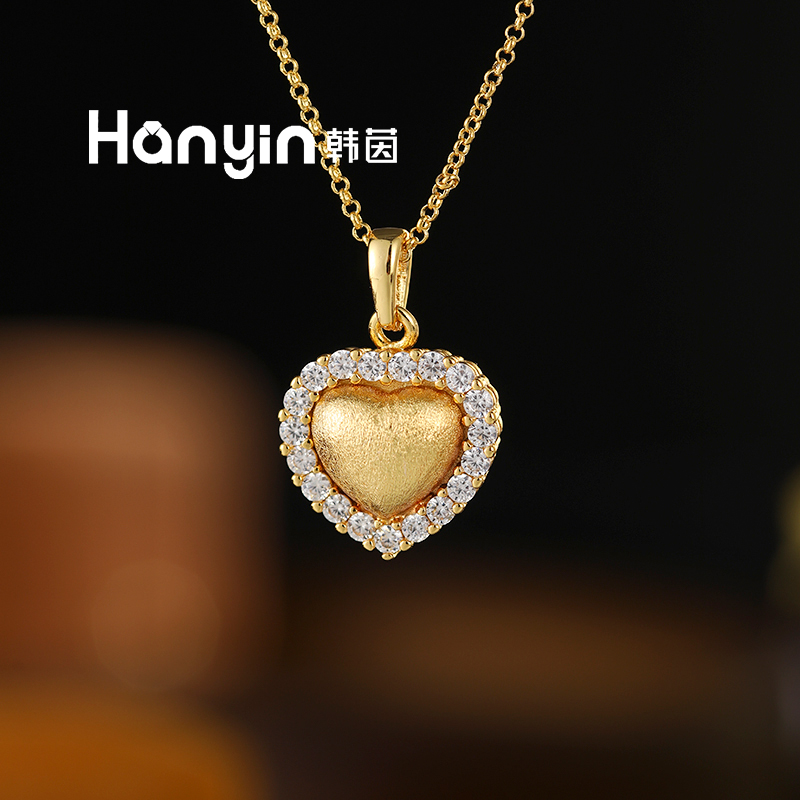 铜合金项链 时尚百搭微镶拉丝爱心泡泡项链国风轻奢气质