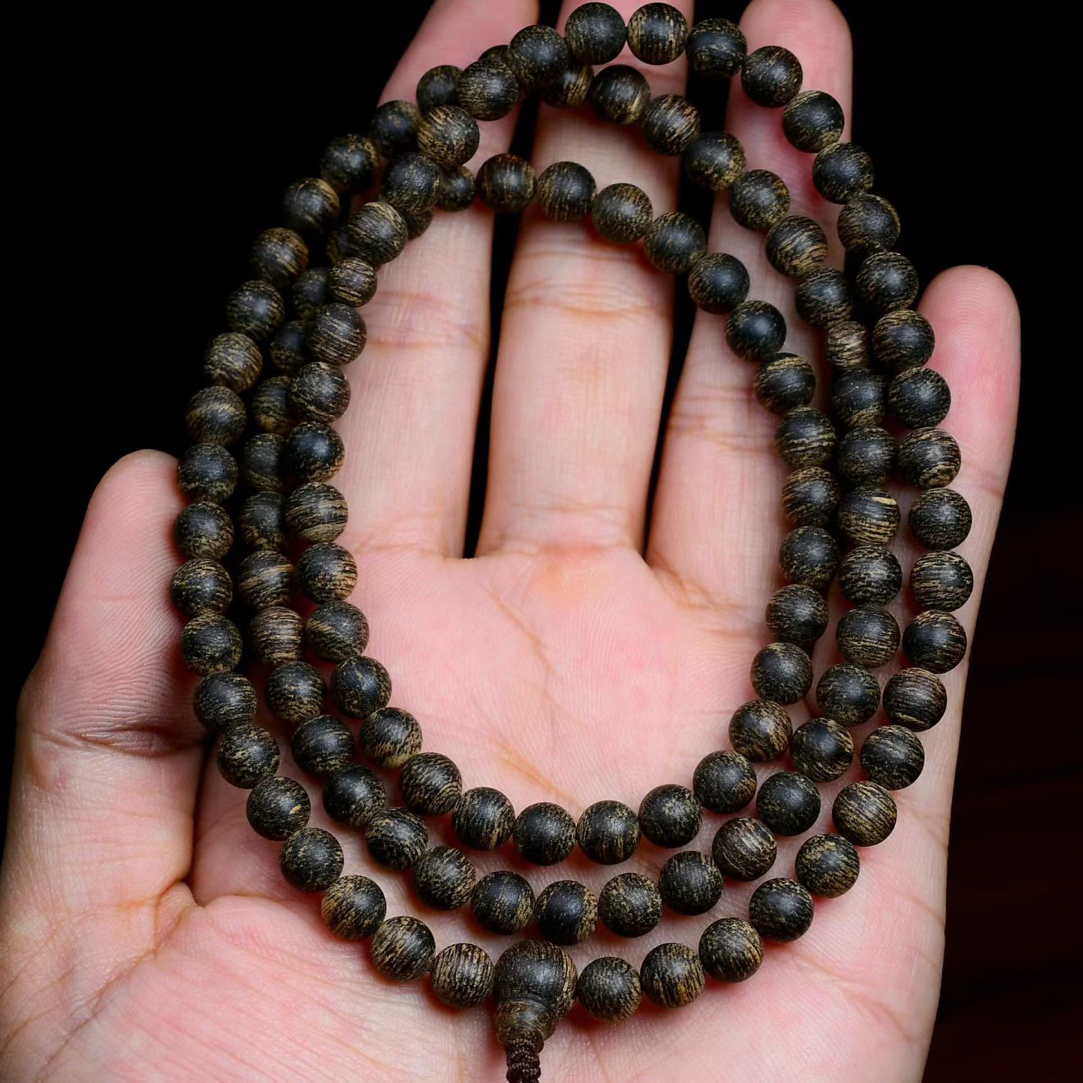 沉香正区文莱软丝蛇皮纹沉水·0.6念珠