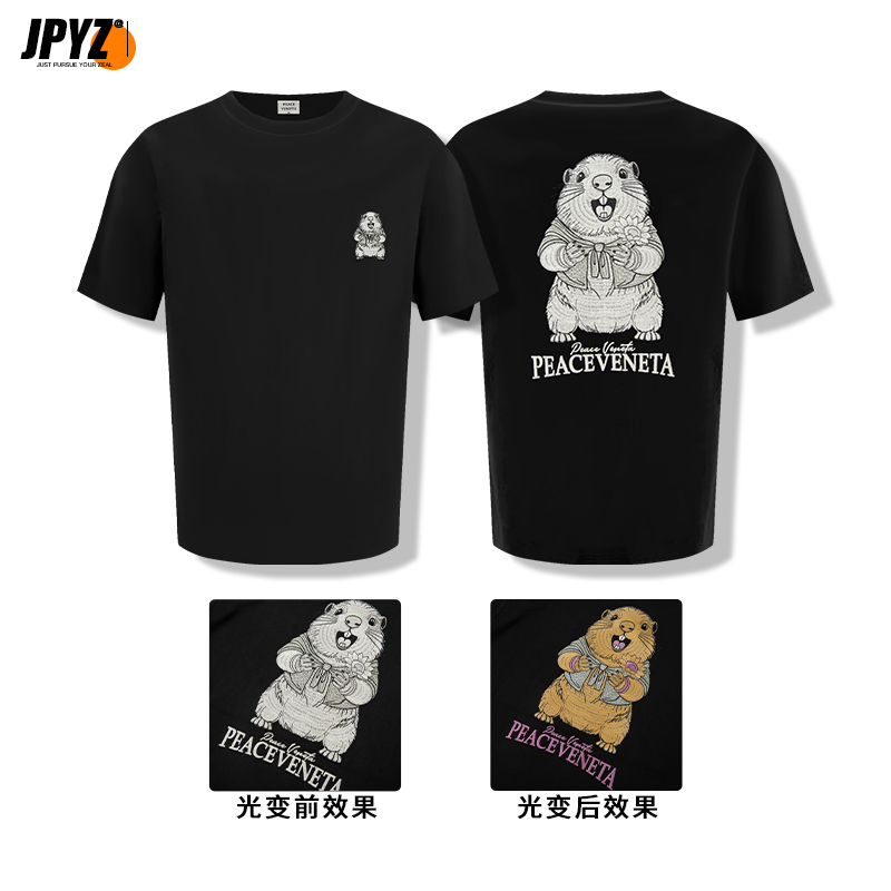 【啊！土拨鼠】2025新款重磅刺绣光变宽松舒适潮流圆领潮牌男装V1072