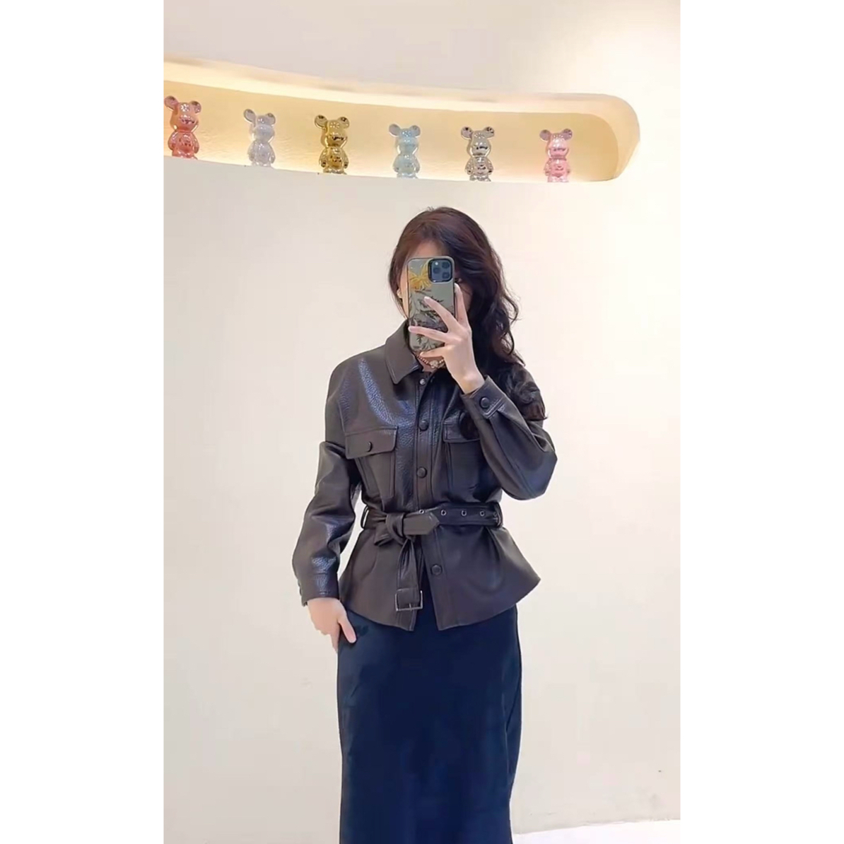 鑫蒂故事新款高级感泡感收腰绑带进口绵羊皮皮衣