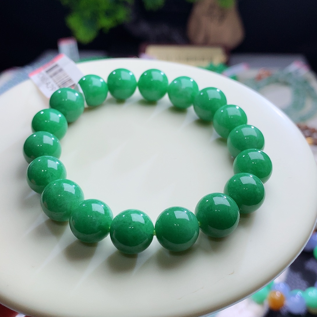 未镶嵌手串翡翠卡10+mm满色浓绿辣绿