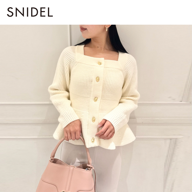 SNIDEL2025春夏新品气质方领荷叶边修身针织开衫上衣SWNT251024